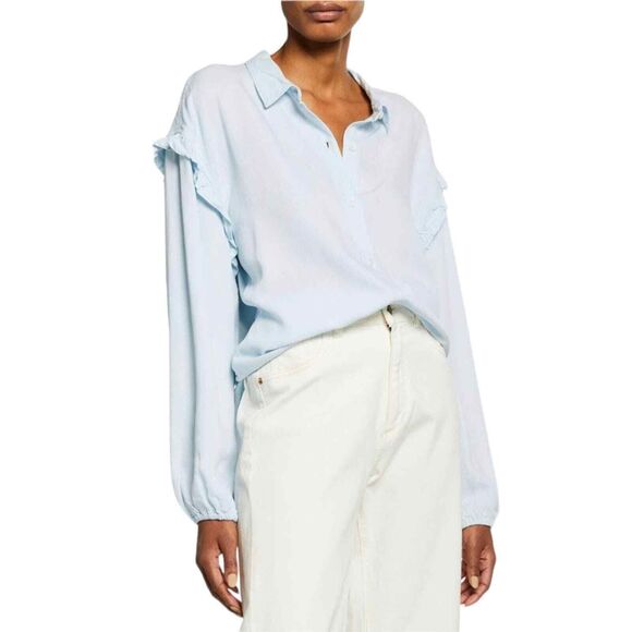 Rails  Willow Light Vintage Chambray Button Up Ruffle Shoulder Women Large Shirt - Picture 1 of 8